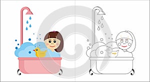 Girl is taking a bath - children coloring