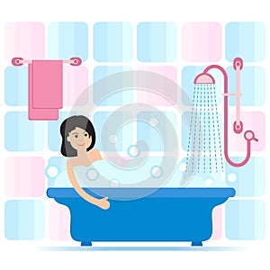 Girl taking a relaxing bubble bath.