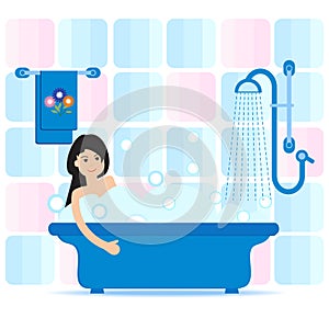 Girl taking a relaxing bubble bath.