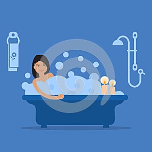 Girl taking a relaxing bubble bath.