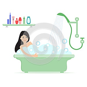 Girl taking a relaxing bubble bath