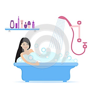 Girl taking a relaxing bubble bath