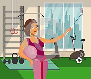 Girl taking Selfie in Fitness Center Flat Drawing