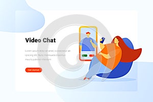 Girl talking with Man by Video Chat Flat vector illustration