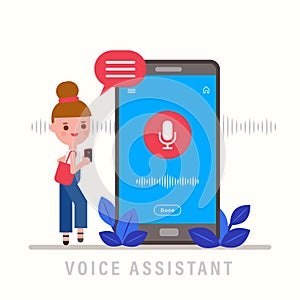 Girl talking on the phone. Personal assistant and voice recognition concept. flat design illustration