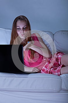 Girl talking on skype before sleeping