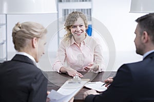 Girl talking to employers