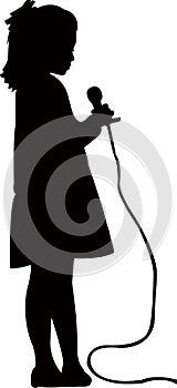 A girl talking to microphone, silhouette vector