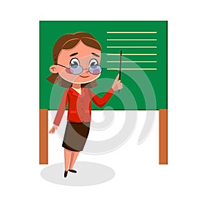 Girl Teacher Character Standing at Blackboard, Kids Hobby or Future Profession Concept Cartoon Style Vector Illustration