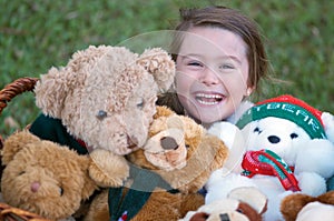 Girl with teddy bears