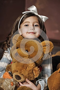 Girl with teddy bears