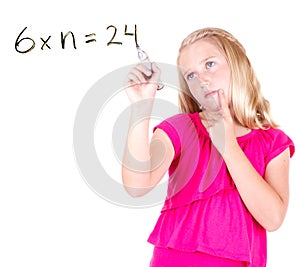 girl or teen solving a math problem