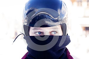 Girl teenager ski helmet snowboarder