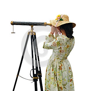 Girl with Telescope - isolated