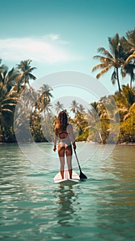 Girl tennis player in white uniform holds racket on tennis court,. Woman, tennis, professional on court with racket ready for