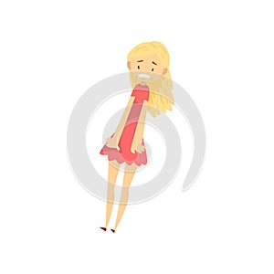 Girl with terrified face expression, emotional young woman afraid of something vector Illustration on a white background