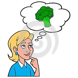 Girl thinking about eating Broccoli