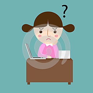 Girl thinking with question marks vector