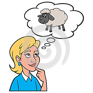 Girl thinking about a Sheep