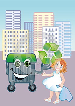 A girl throws out garbage