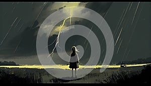 Girl in Thunderstorm, Made with Generative AI