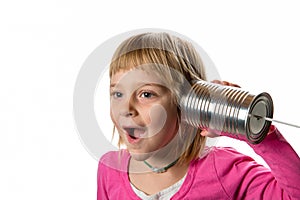 Girl with Tin Can Phone - Expressing Surprise