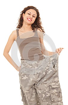 Girl in too great camouflage trousers