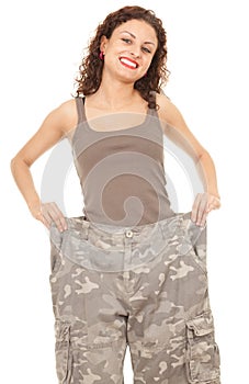 Girl in too great camouflage trousers