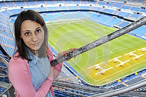 Girl on tour of Santiago Bernabeu stadium on September 18, 2014 in Madrid, Spain