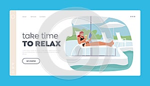 Girl Tourist Character Relax on Resort Landing Page Template. Young Woman Lounging, Drinking Cocktail and Reading Book