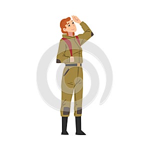 Girl Tourist Character, Woman in Explorer Outfit Standing with Backpack, Summer Adventure Trip Cartoon Style Vector