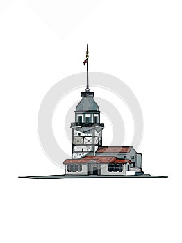 Girl tower istanbul / kÄ±z kulesi istanbul illustration turkey drawing white background