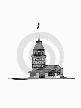 Girl tower istanbul / kÄ±z kulesi istanbul illustration turkey drawing white background