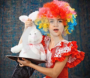 Girl with toy rabbit