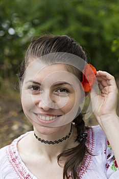 Girl in traditional Romanian blouse