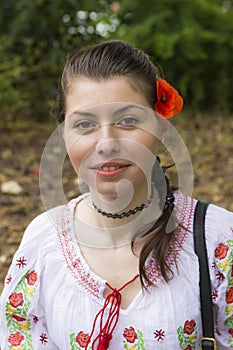 Girl in traditional Romanian blouse