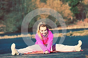 Girl train outside in park.