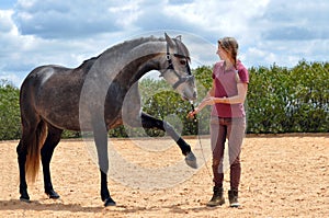 Girl training horse