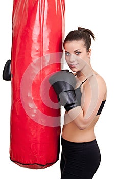 Girl after training with punching bag