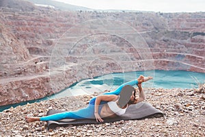 Girl training yoga pose outdoor