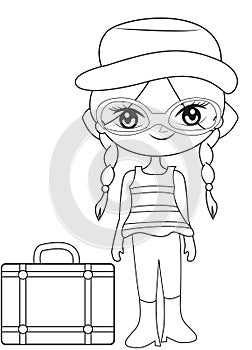 Girl on a travel coloring page