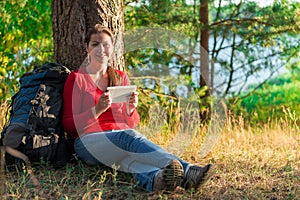 Girl traveler resting