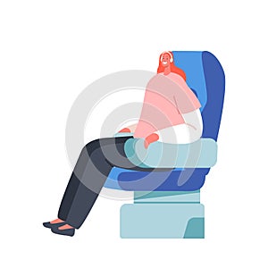 Girl Traveling by Airplane Concept. Young Woman in Headset Sitting in Comfortable Seat Relaxing, Listening Music
