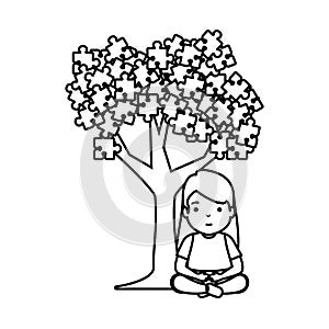 girl with tree puzzle attached