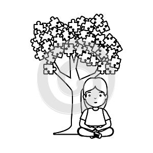 girl with tree puzzle attached