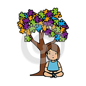 girl with tree puzzle attached