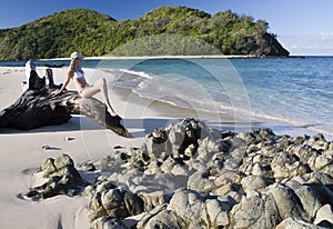 Girl on a tropical beach in Fiji - South Pacific