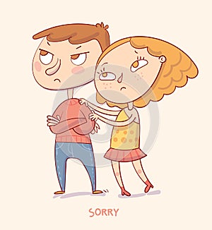 Girl trying to apologize say sorry to her boyfriend