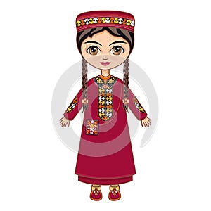 The girl in Turkmen dress. Historical clothes.
