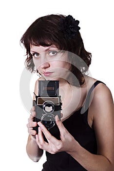 Girl with a twin-lens reflex camera